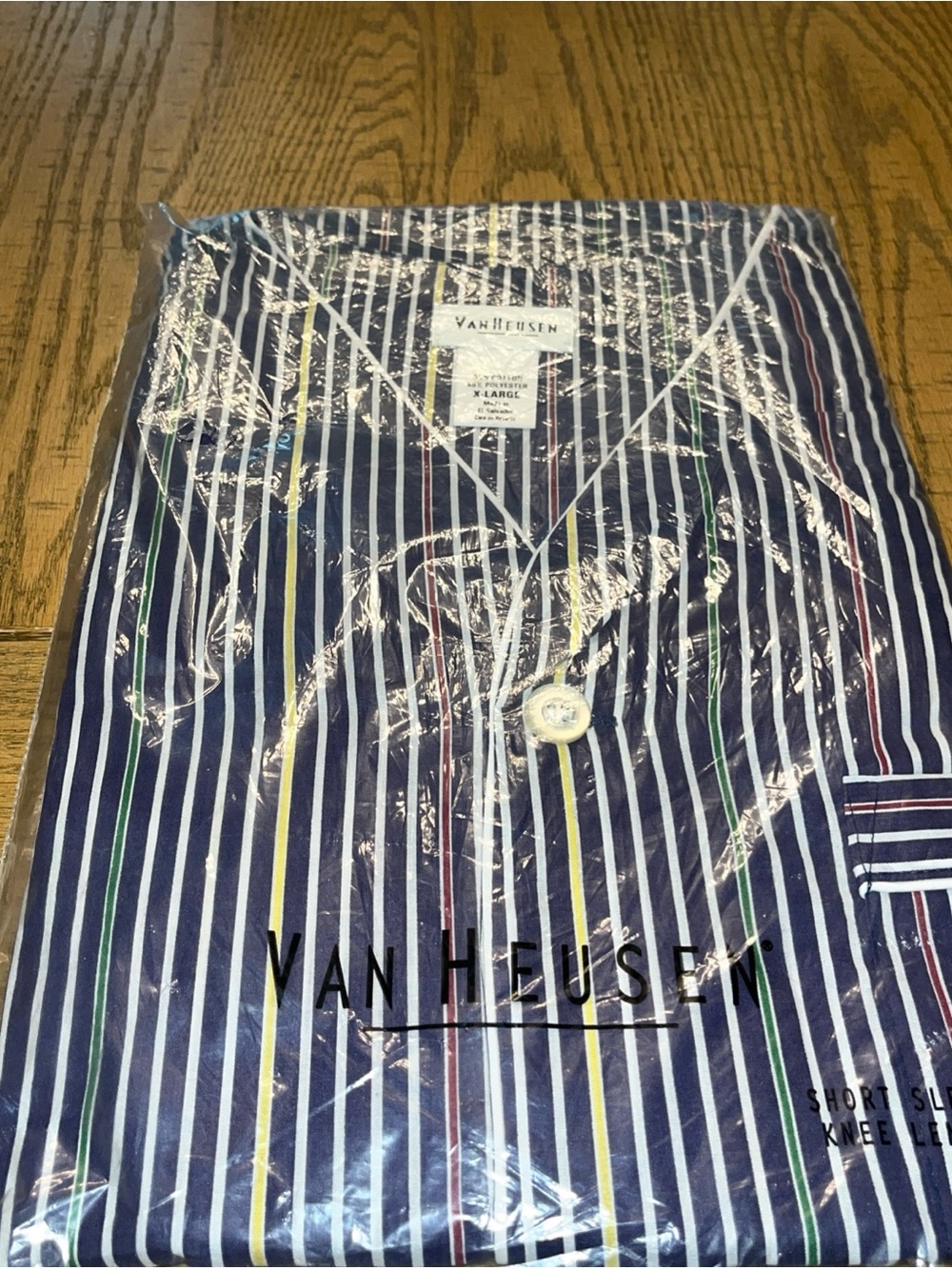Van Heusen Sleepwear Men’s XL Pajamas Short Sleeve Knee Length Shirt Blue Stripe